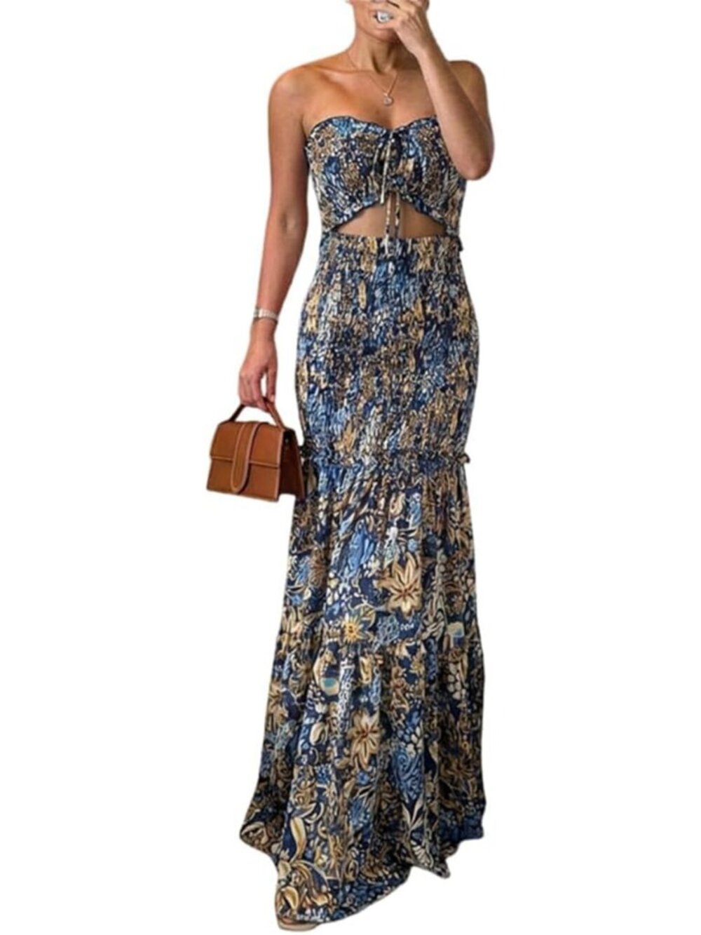 Floral Ruched Maxi Dress | Y2K Halter Mermaid Vacation Wedding Guest Dress